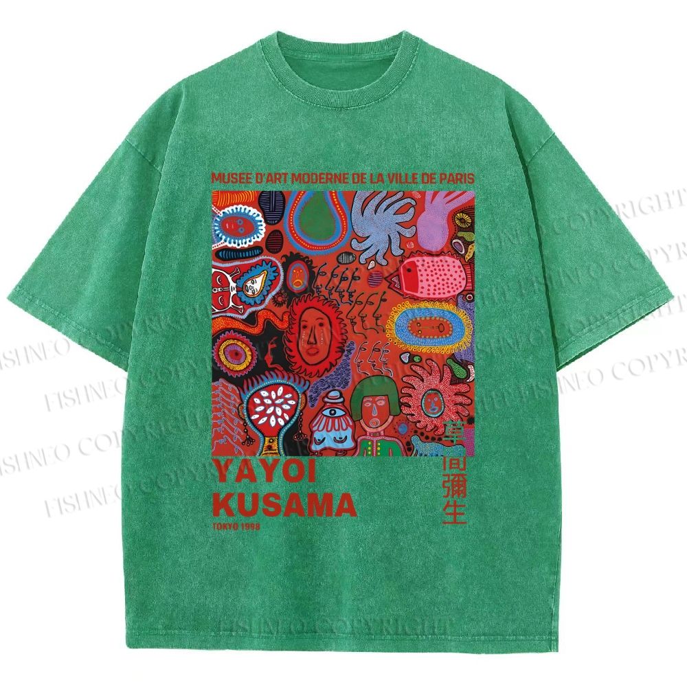 Unisex Yayoi Kusama Art Graffiti Printed Washed Tee