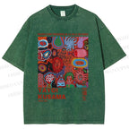 Unisex Yayoi Kusama Art Graffiti Printed Washed Tee