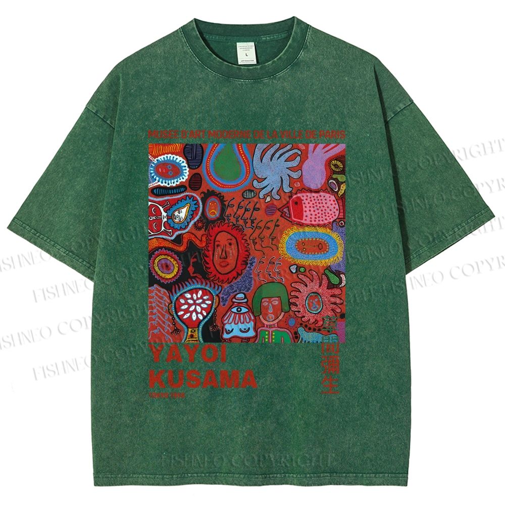 Unisex Yayoi Kusama Art Graffiti Printed Washed Tee