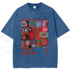 Unisex Yayoi Kusama Art Graffiti Printed Washed Tee