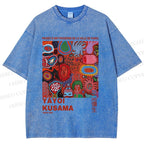 Unisex Yayoi Kusama Art Graffiti Printed Washed Tee