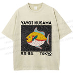 Unisex Yayoi Kusama Big Yellow Fish Printed Washed Tee