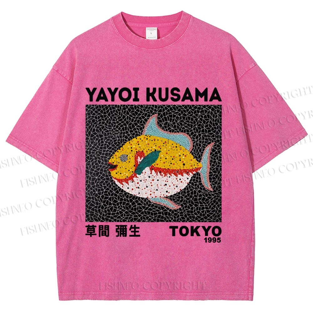 Unisex Yayoi Kusama Big Yellow Fish Printed Washed Tee