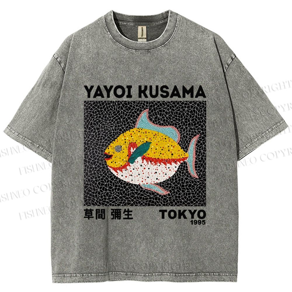 Unisex Yayoi Kusama Big Yellow Fish Printed Washed Tee