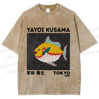Unisex Yayoi Kusama Big Yellow Fish Printed Washed Tee
