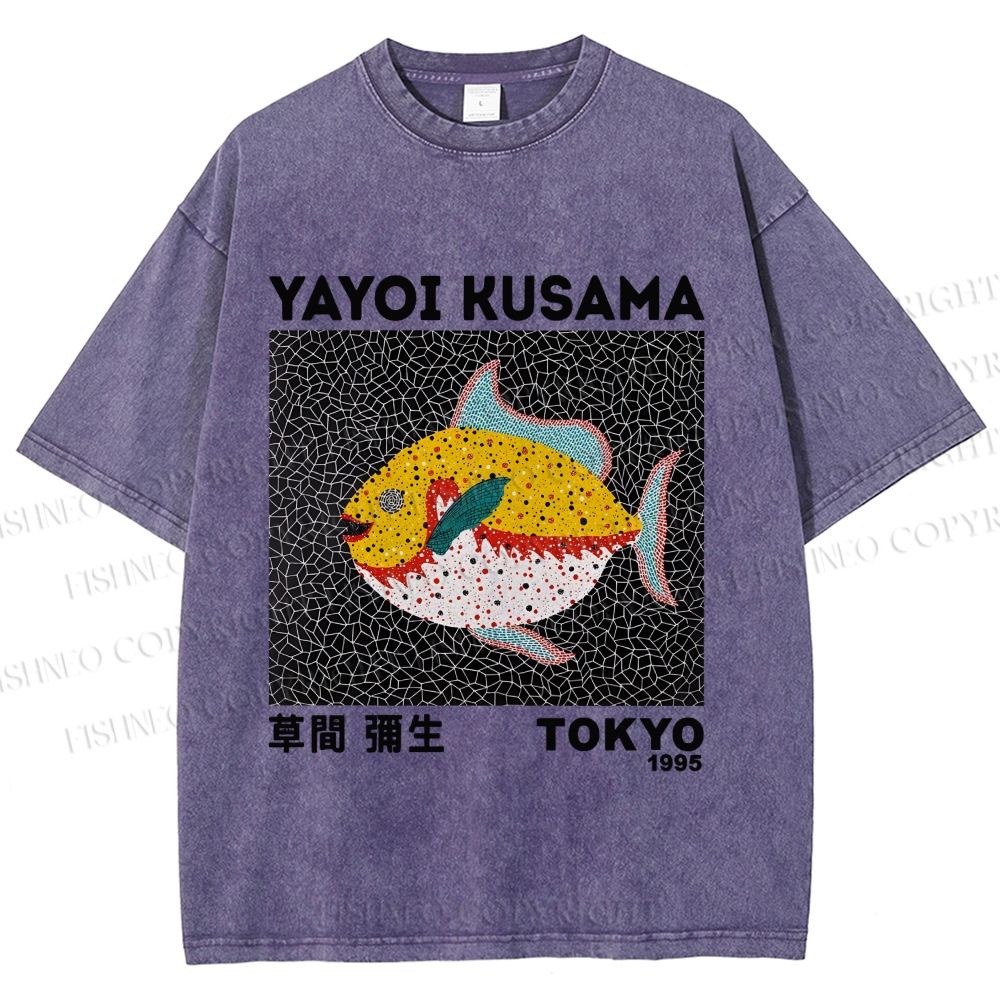 Unisex Yayoi Kusama Big Yellow Fish Printed Washed Tee