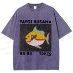 Unisex Yayoi Kusama Big Yellow Fish Printed Washed Tee