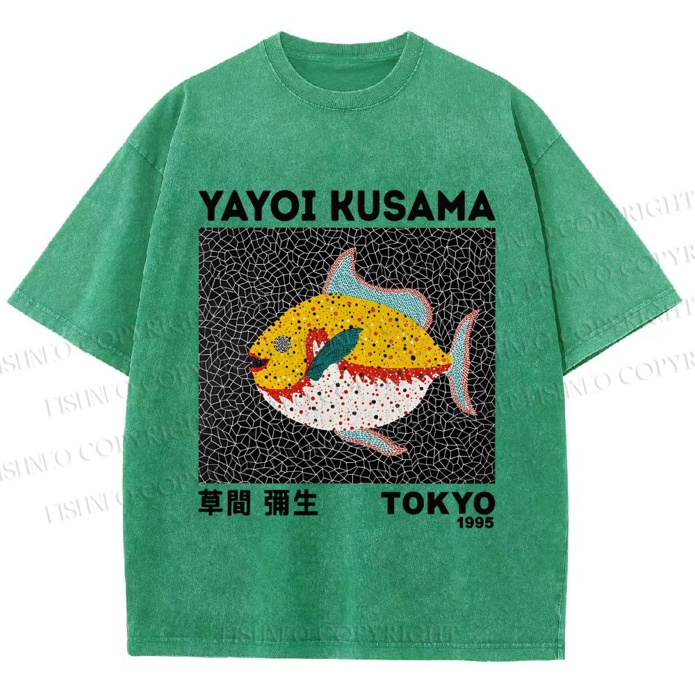 Unisex Yayoi Kusama Big Yellow Fish Printed Washed Tee