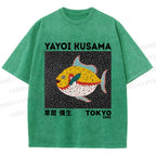 Unisex Yayoi Kusama Big Yellow Fish Printed Washed Tee
