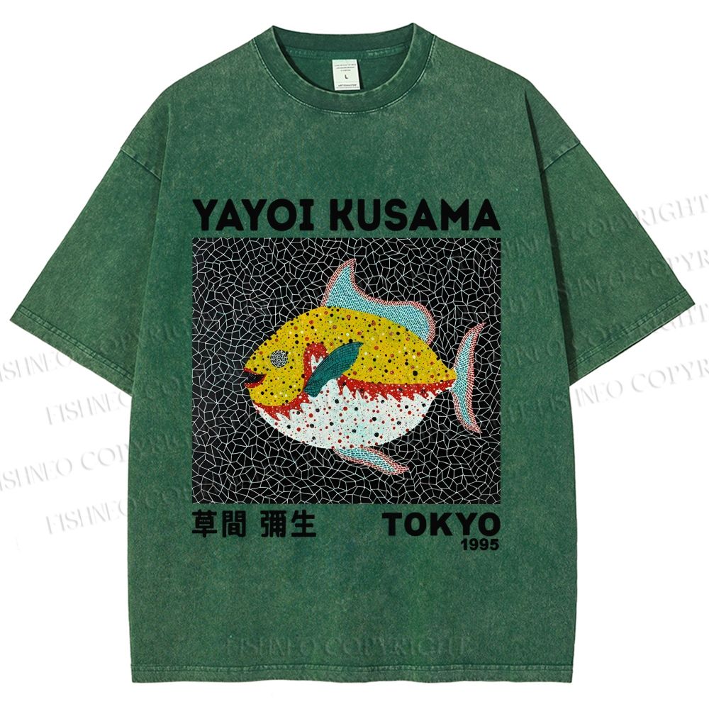 Unisex Yayoi Kusama Big Yellow Fish Printed Washed Tee
