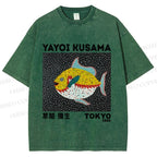 Unisex Yayoi Kusama Big Yellow Fish Printed Washed Tee