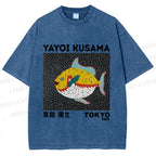 Unisex Yayoi Kusama Big Yellow Fish Printed Washed Tee