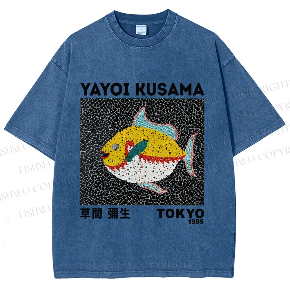 Unisex Yayoi Kusama Big Yellow Fish Printed Washed Tee