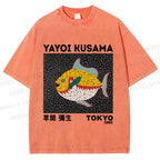 Unisex Yayoi Kusama Big Yellow Fish Printed Washed Tee
