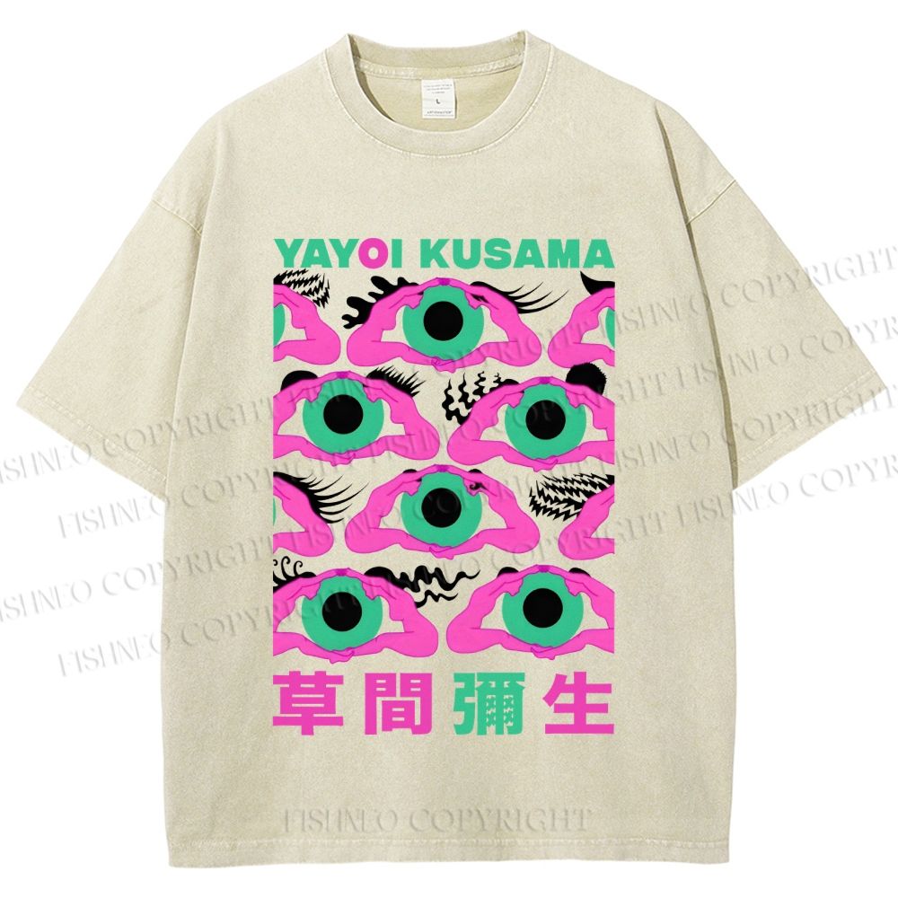 Unisex Yayoi Kusama Funny Eyes Printed Washed Tee