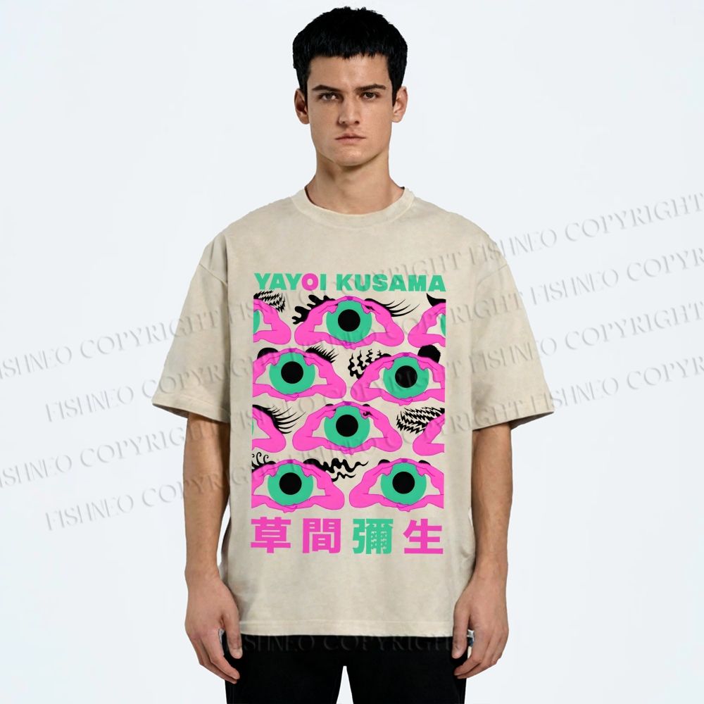 Unisex Yayoi Kusama Funny Eyes Printed Washed Tee