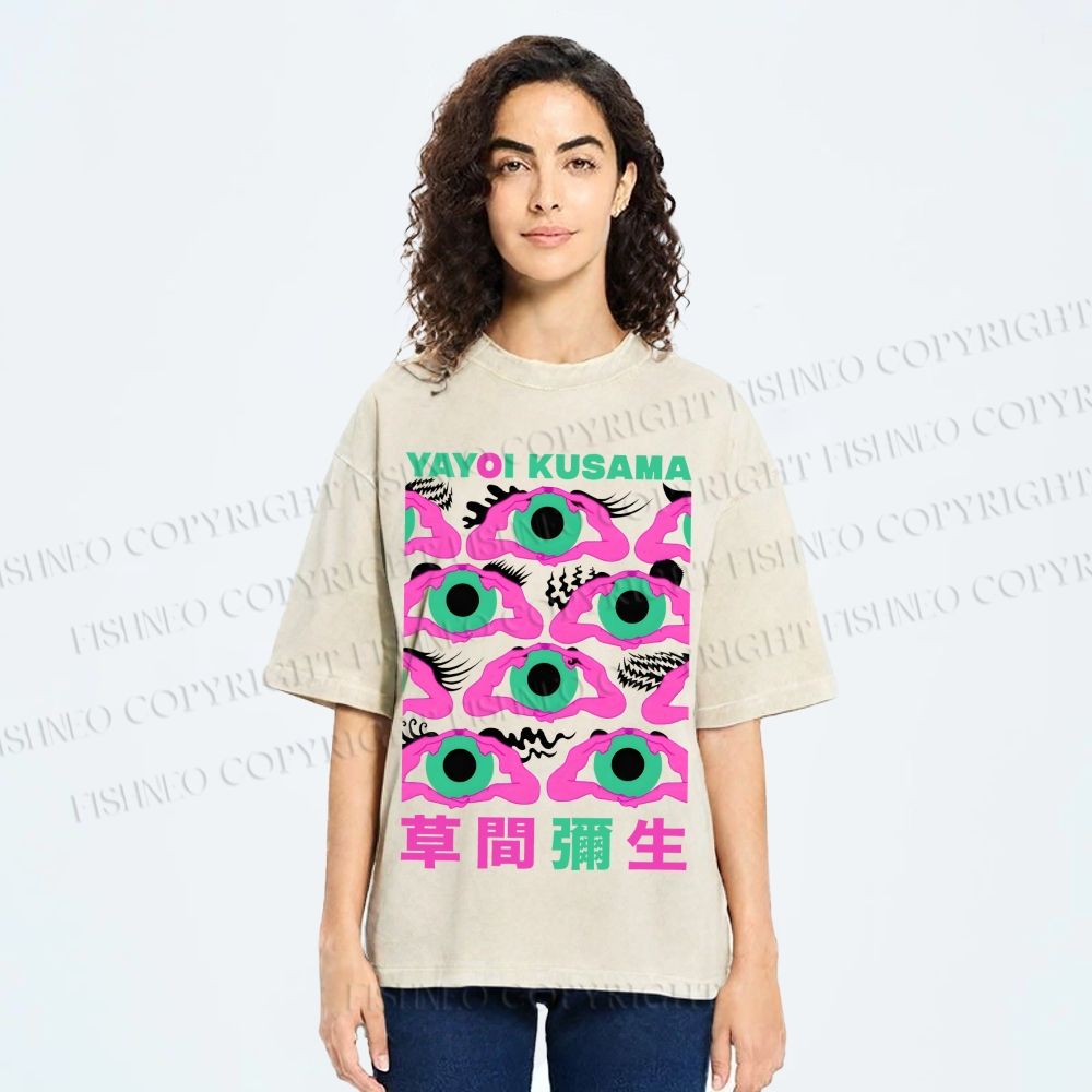 Unisex Yayoi Kusama Funny Eyes Printed Washed Tee
