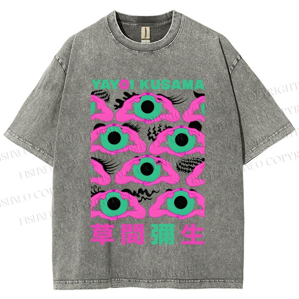 Unisex Yayoi Kusama Funny Eyes Printed Washed Tee