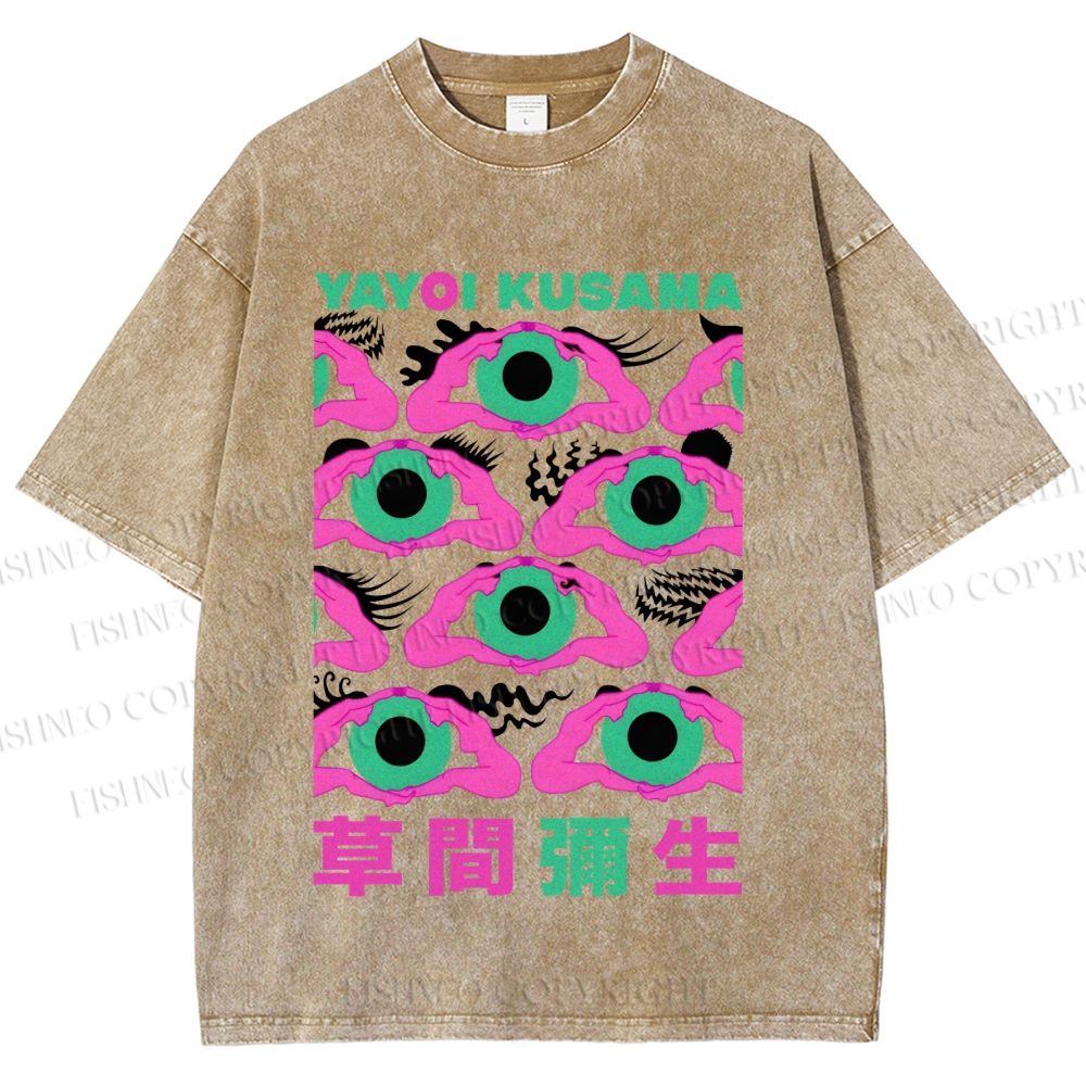 Unisex Yayoi Kusama Funny Eyes Printed Washed Tee