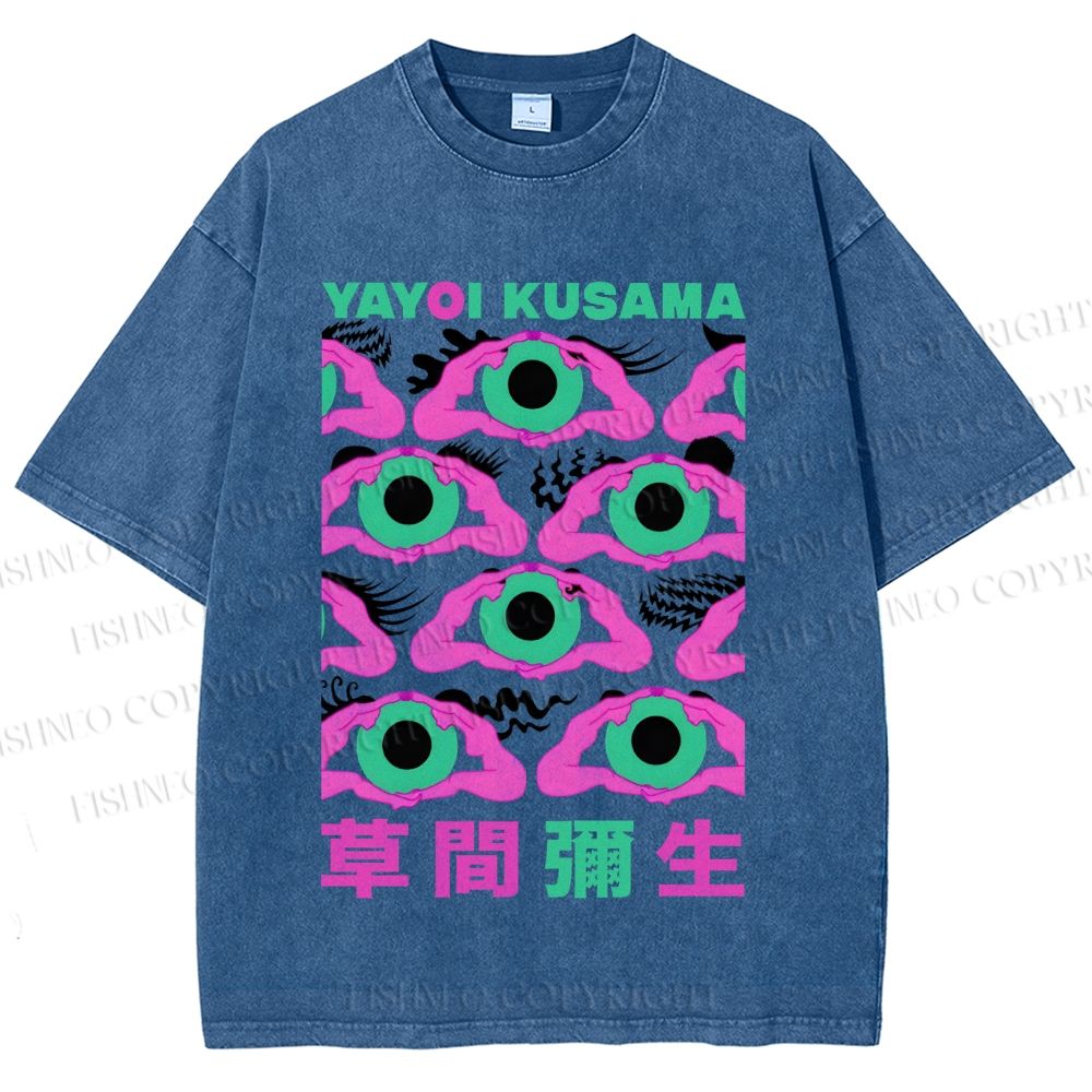 Unisex Yayoi Kusama Funny Eyes Printed Washed Tee