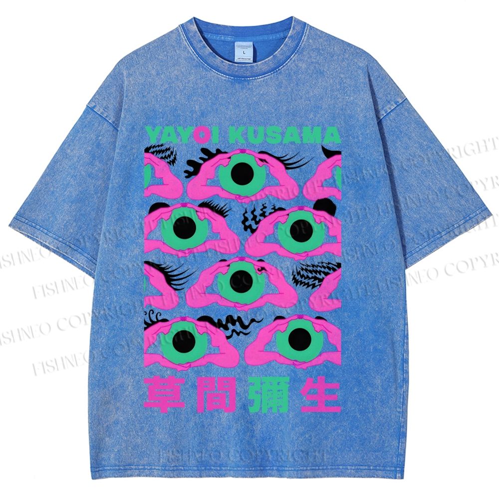 Unisex Yayoi Kusama Funny Eyes Printed Washed Tee