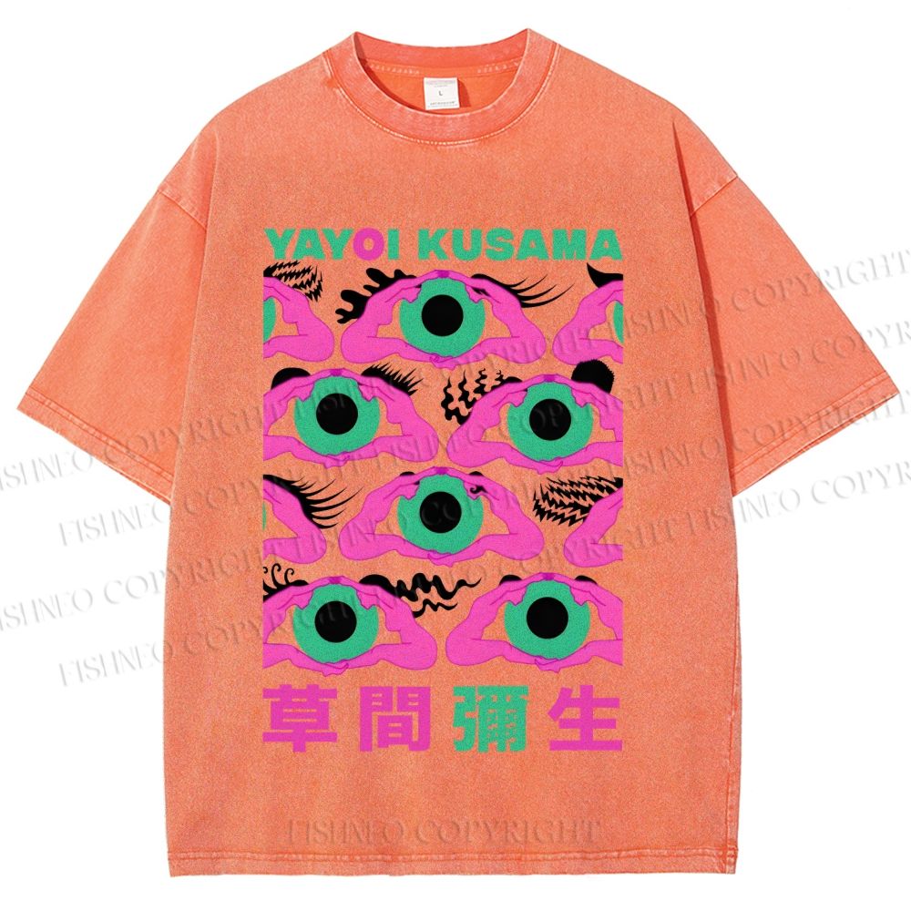 Unisex Yayoi Kusama Funny Eyes Printed Washed Tee