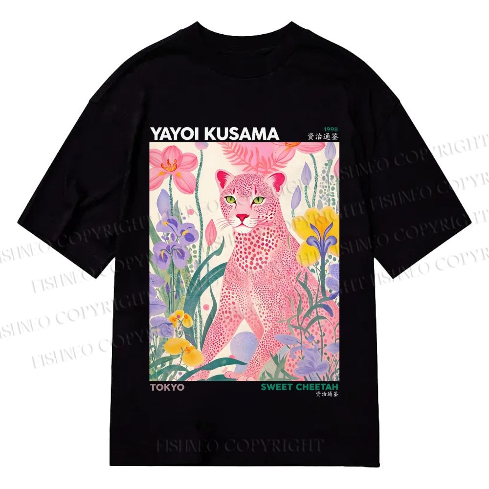 Unisex Classic Cotton Yayoi Kusama Pink Cheetah Printed T-shirt