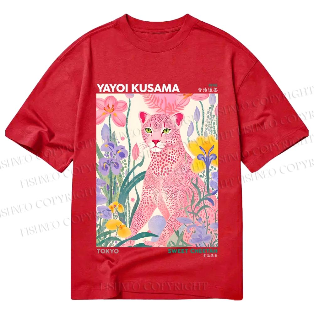 Unisex Classic Cotton Yayoi Kusama Pink Cheetah Printed T-shirt