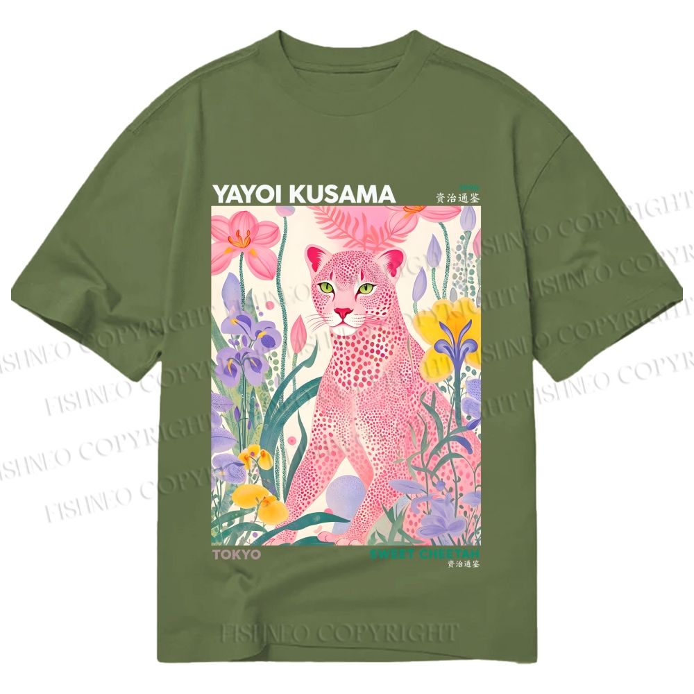 Unisex Classic Cotton Yayoi Kusama Pink Cheetah Printed T-shirt