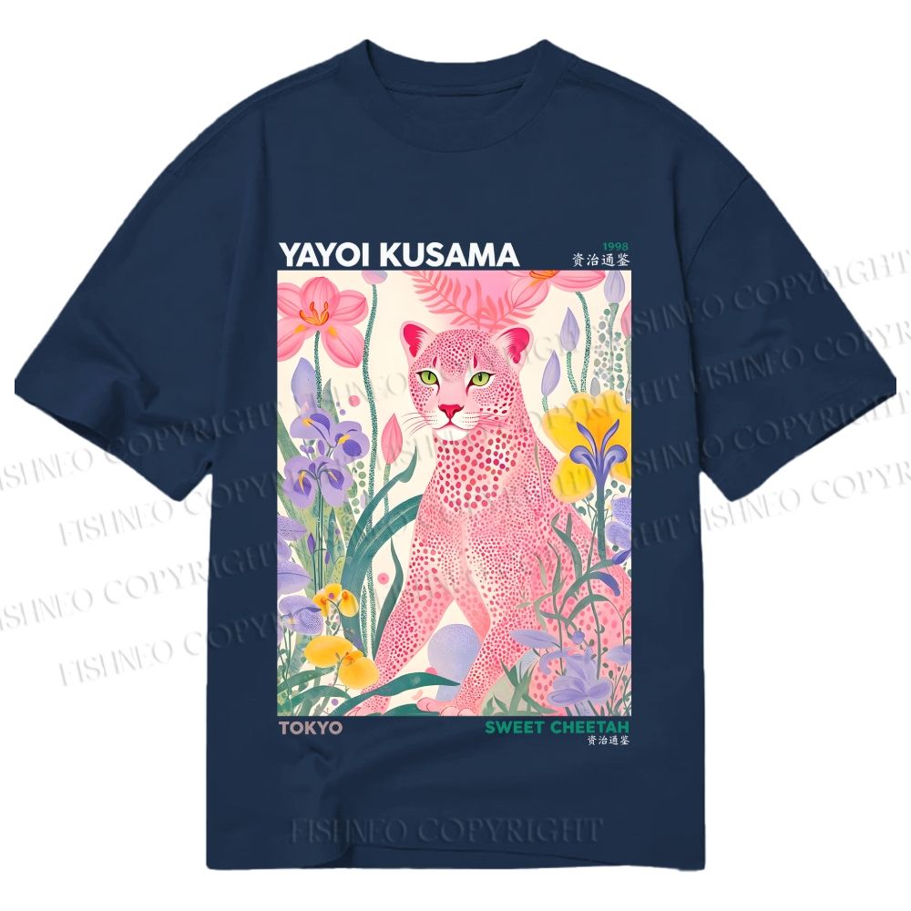 Unisex Classic Cotton Yayoi Kusama Pink Cheetah Printed T-shirt