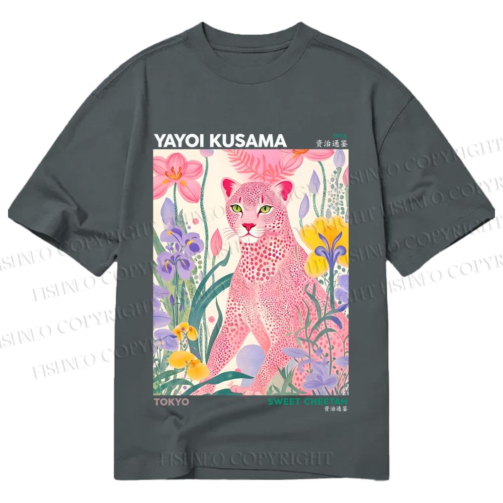 Unisex Classic Cotton Yayoi Kusama Pink Cheetah Printed T-shirt