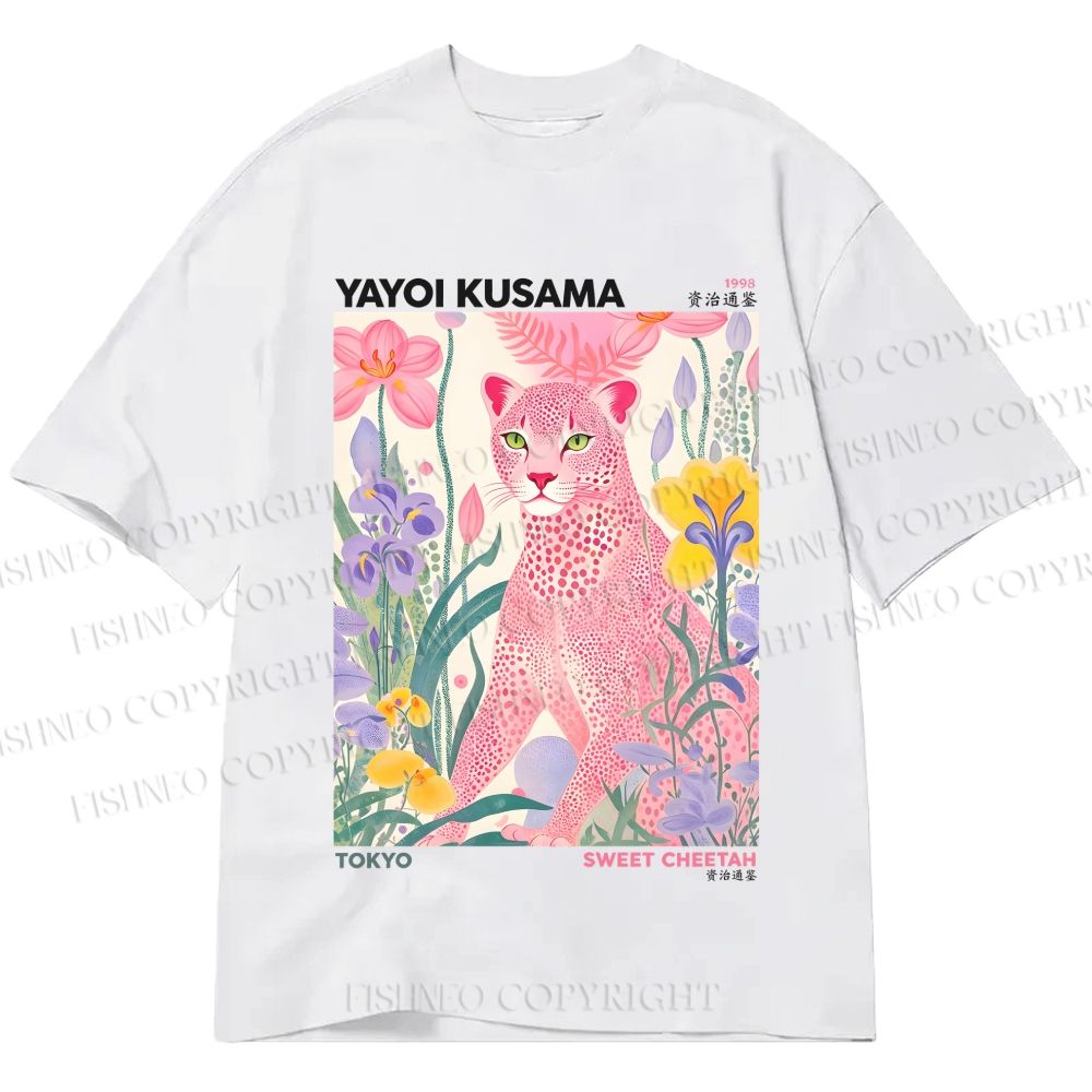 Unisex Classic Cotton Yayoi Kusama Pink Cheetah Printed T-shirt
