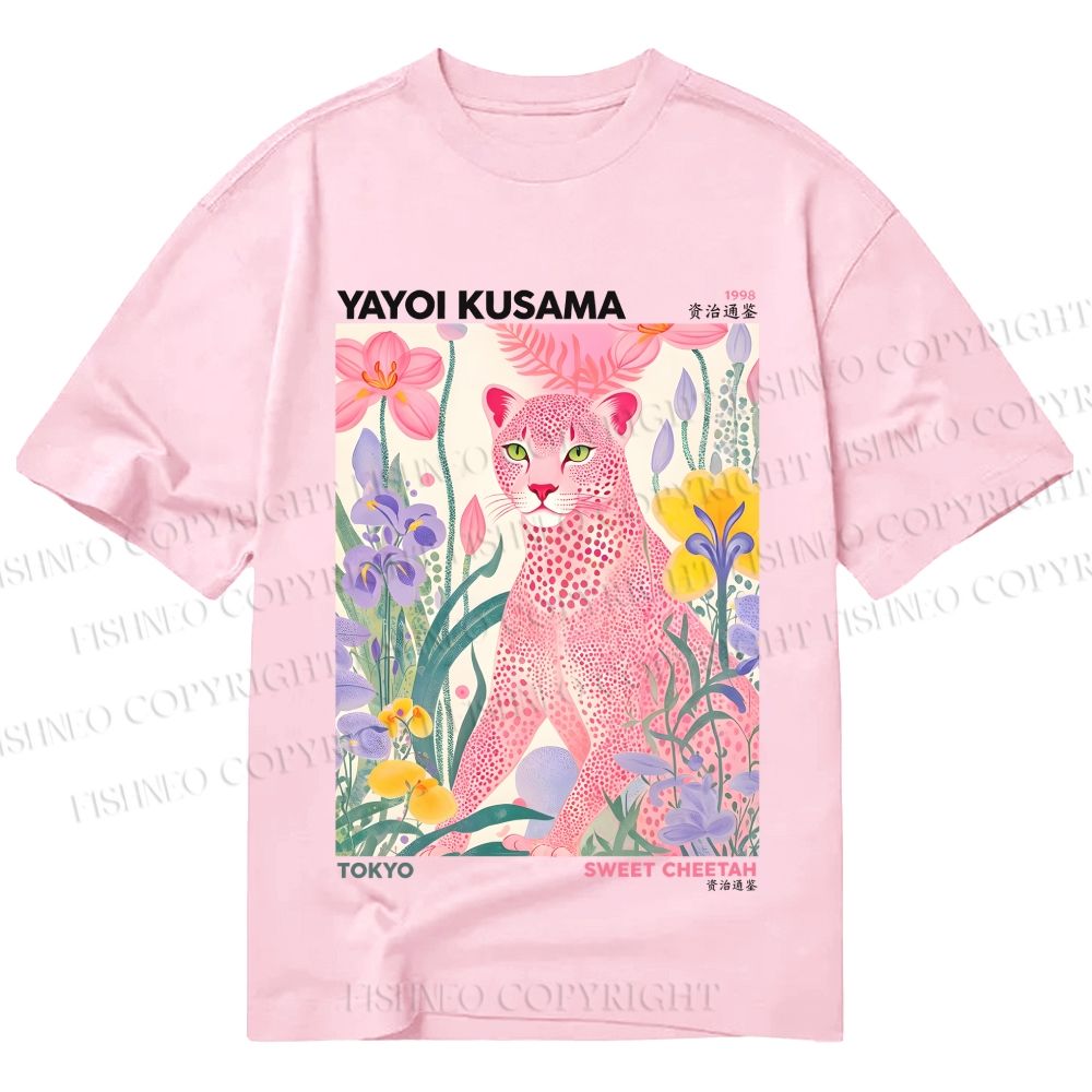 Unisex Classic Cotton Yayoi Kusama Pink Cheetah Printed T-shirt