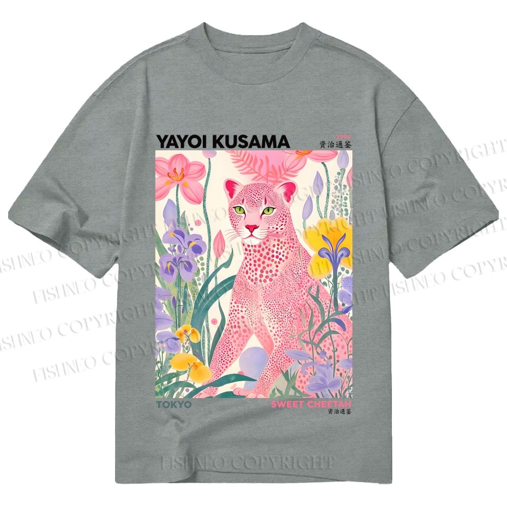 Unisex Classic Cotton Yayoi Kusama Pink Cheetah Printed T-shirt