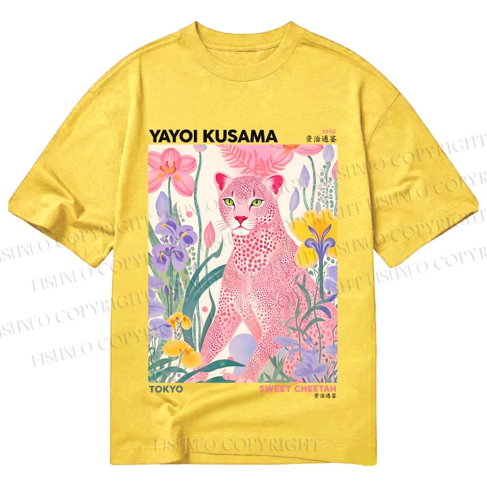 Unisex Classic Cotton Yayoi Kusama Pink Cheetah Printed T-shirt