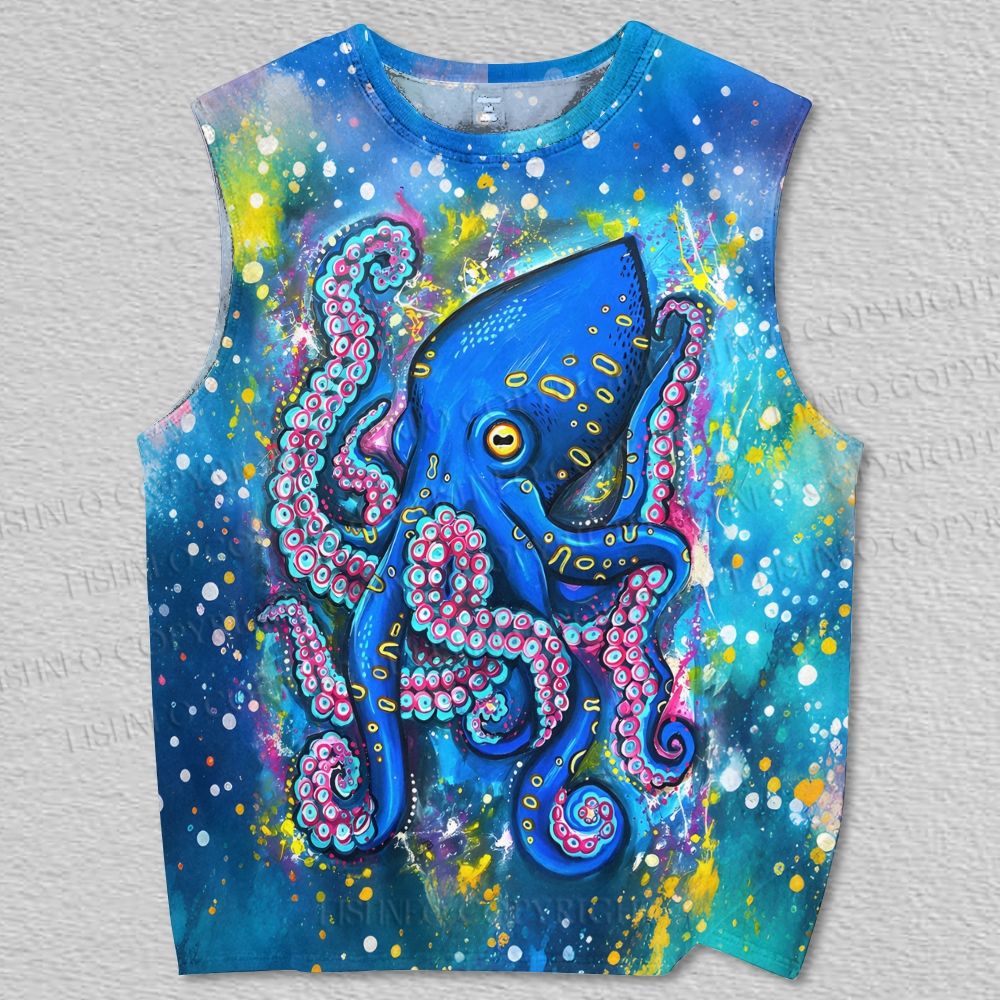 Unisex Gleaming Octopus Printed Tank Top