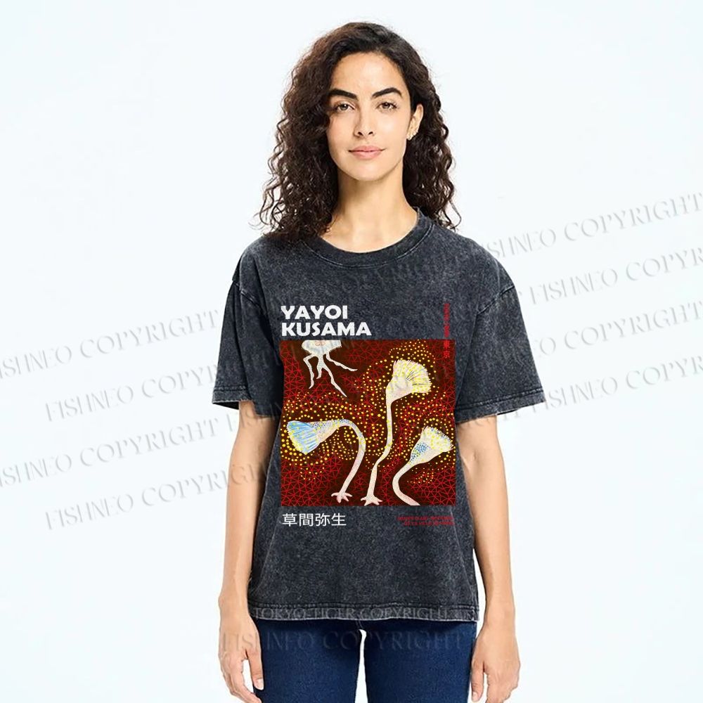 Unisex Yayoi Kusama Flowers Printed Washed Tee