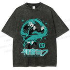 Unisex Hatsune Miku Printed Washed Tee