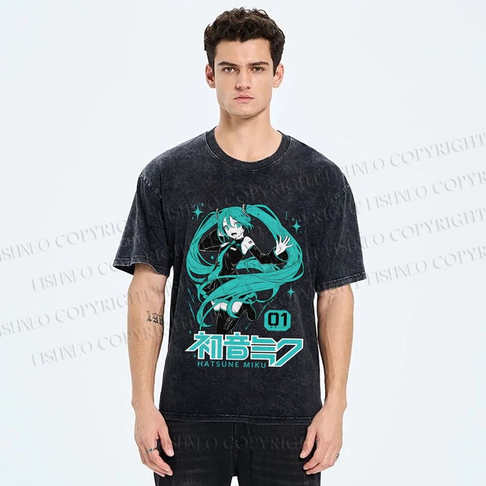 Unisex Hatsune Miku Printed Washed Tee