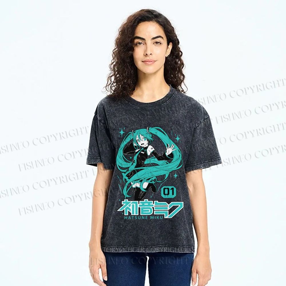 Unisex Hatsune Miku Printed Washed Tee