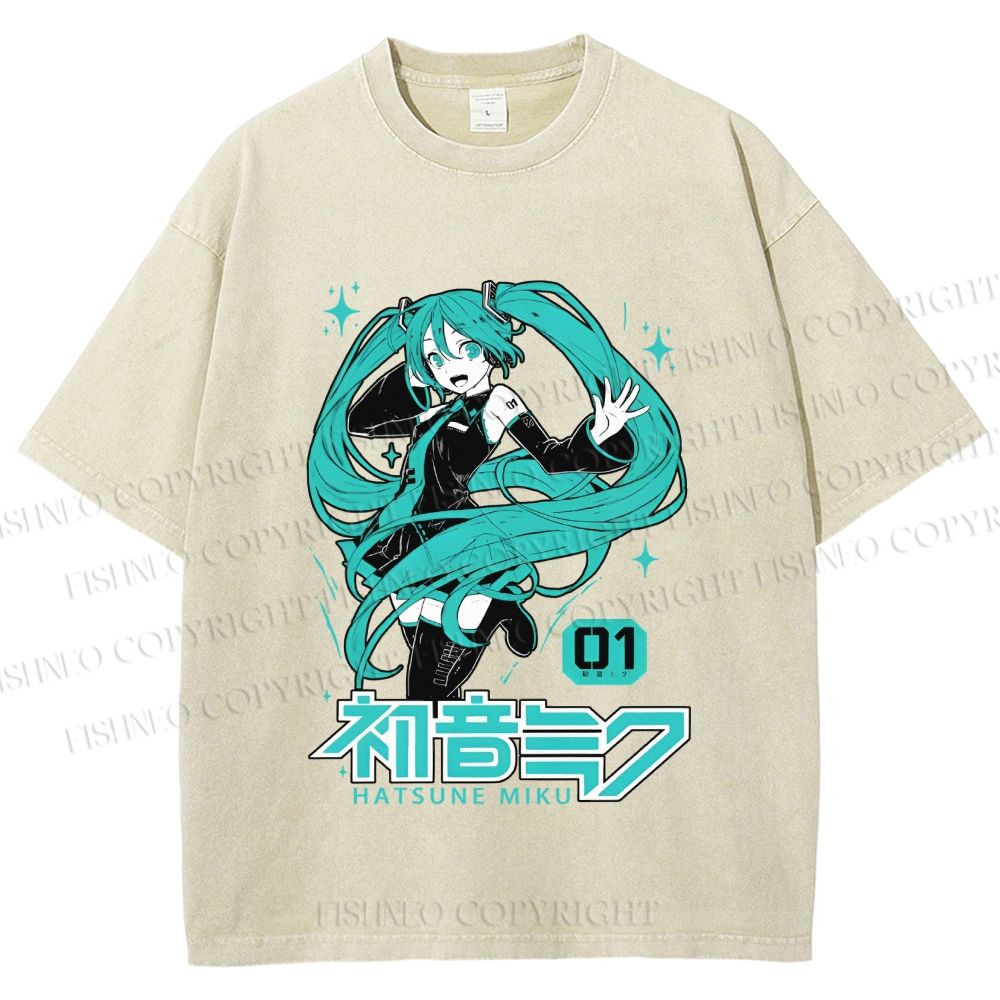 Unisex Hatsune Miku Printed Washed Tee