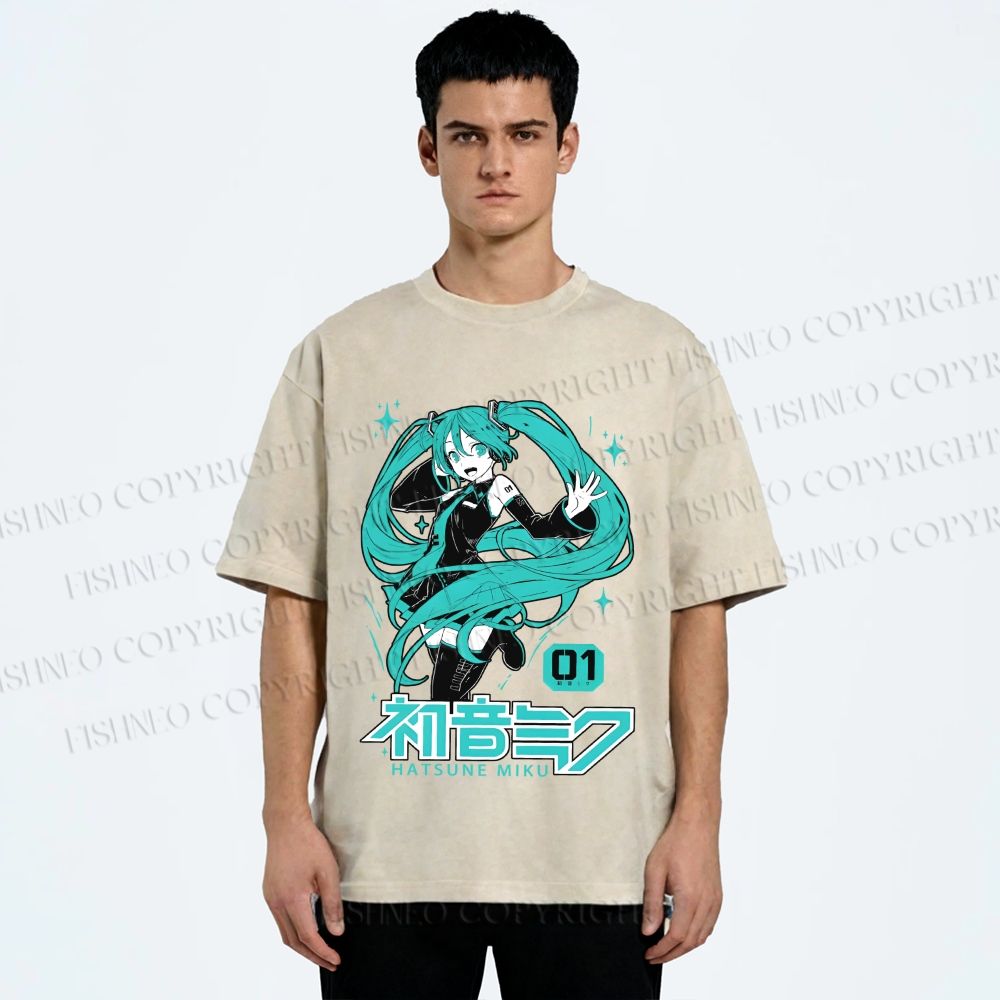 Unisex Hatsune Miku Printed Washed Tee