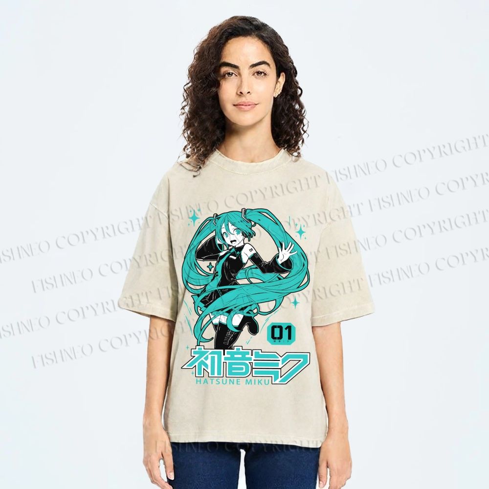 Unisex Hatsune Miku Printed Washed Tee