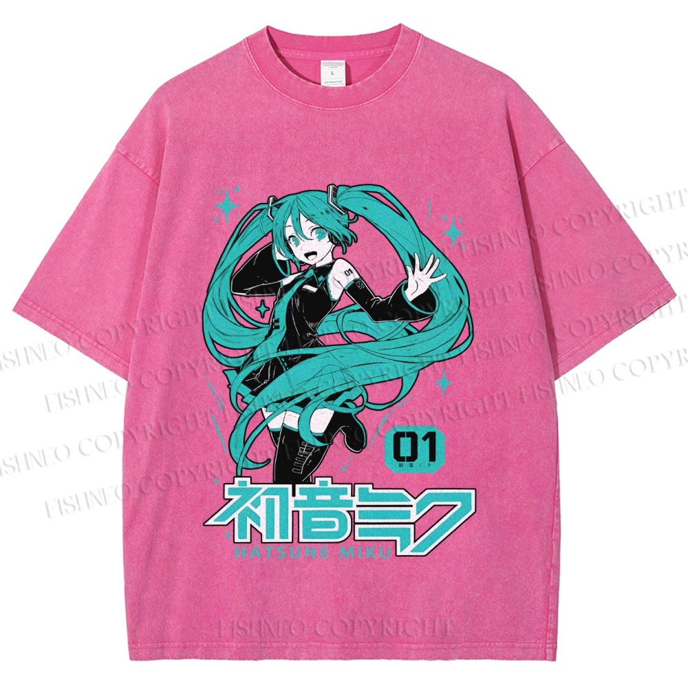 Unisex Hatsune Miku Printed Washed Tee