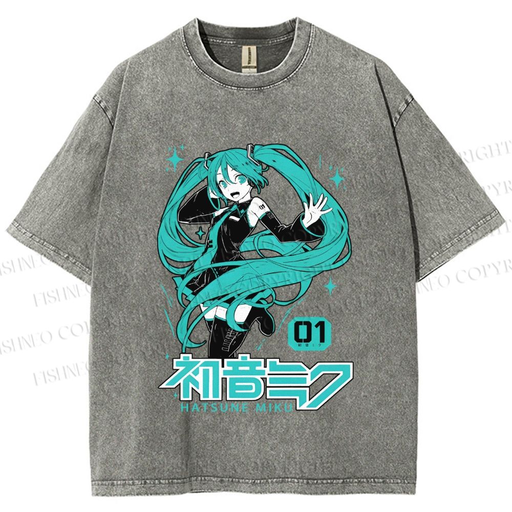Unisex Hatsune Miku Printed Washed Tee