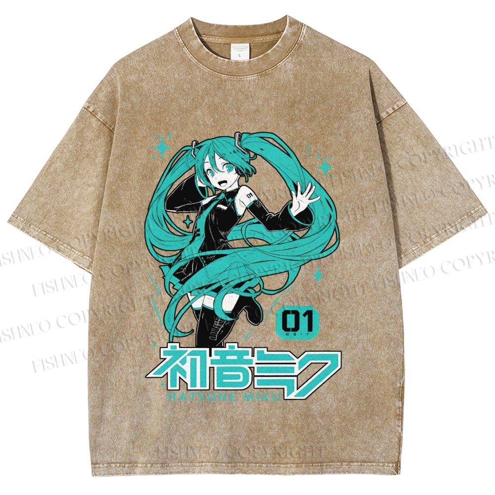 Unisex Hatsune Miku Printed Washed Tee