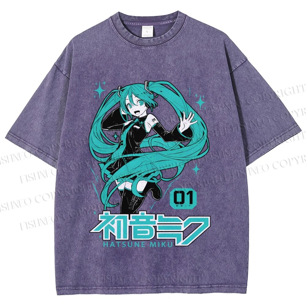 Unisex Hatsune Miku Printed Washed Tee