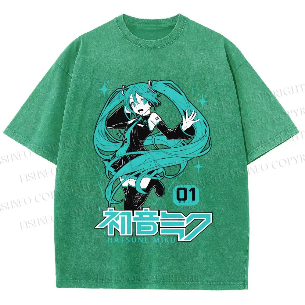 Unisex Hatsune Miku Printed Washed Tee