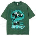 Unisex Hatsune Miku Printed Washed Tee