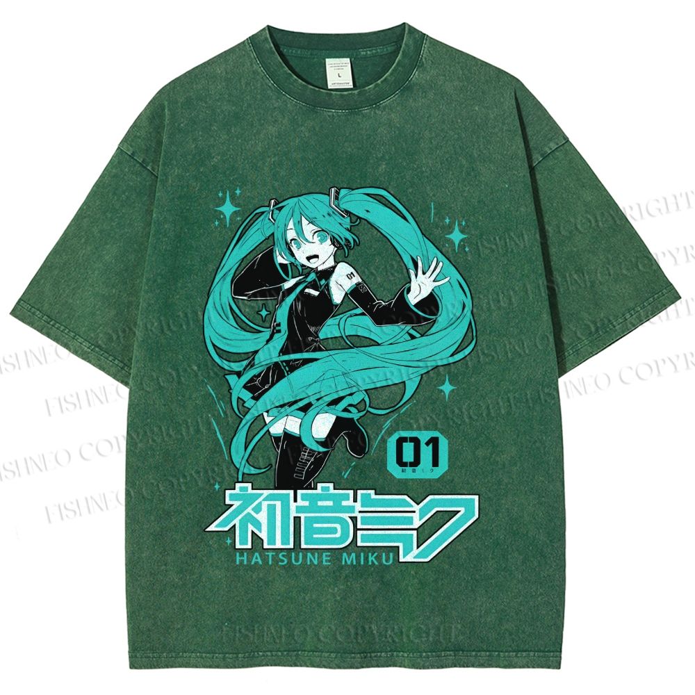 Unisex Hatsune Miku Printed Washed Tee